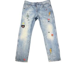GUCCI jeans sz 34 embroidered blue wash 2019 Collection by Alessandro Michele